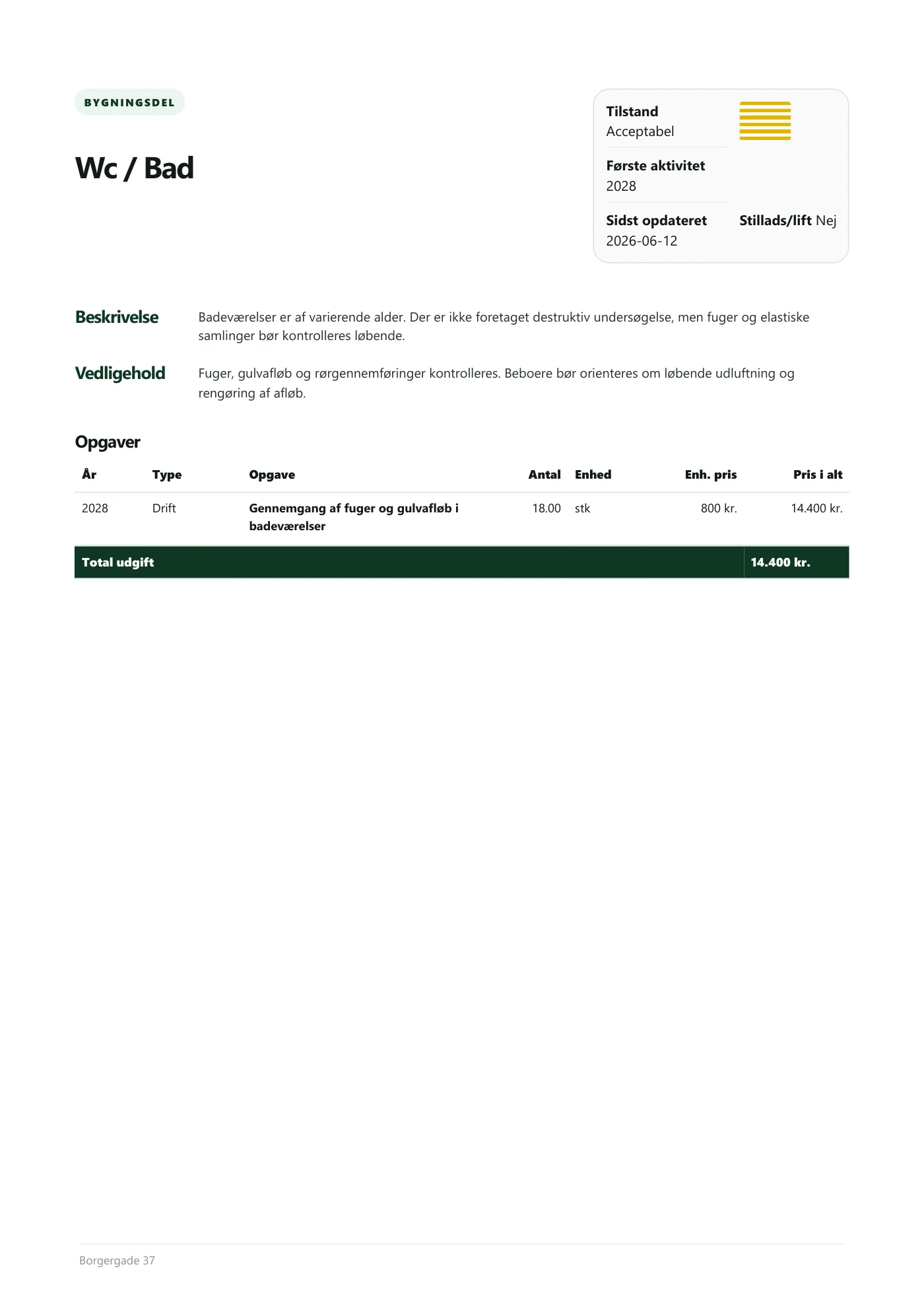 Side 21 af Vedligeholdelsesplan 2026 Borgergade 37
