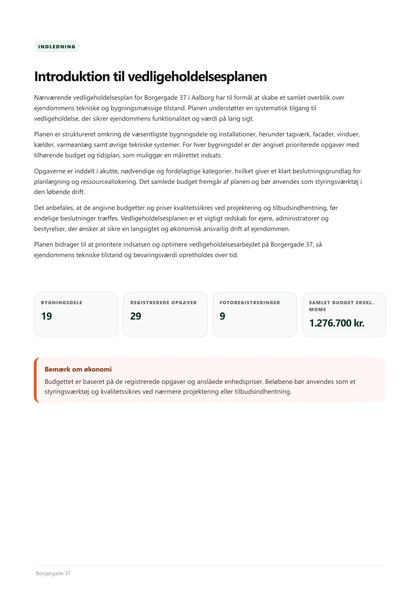 Side 3 af Vedligeholdelsesplan 2026 Borgergade 37